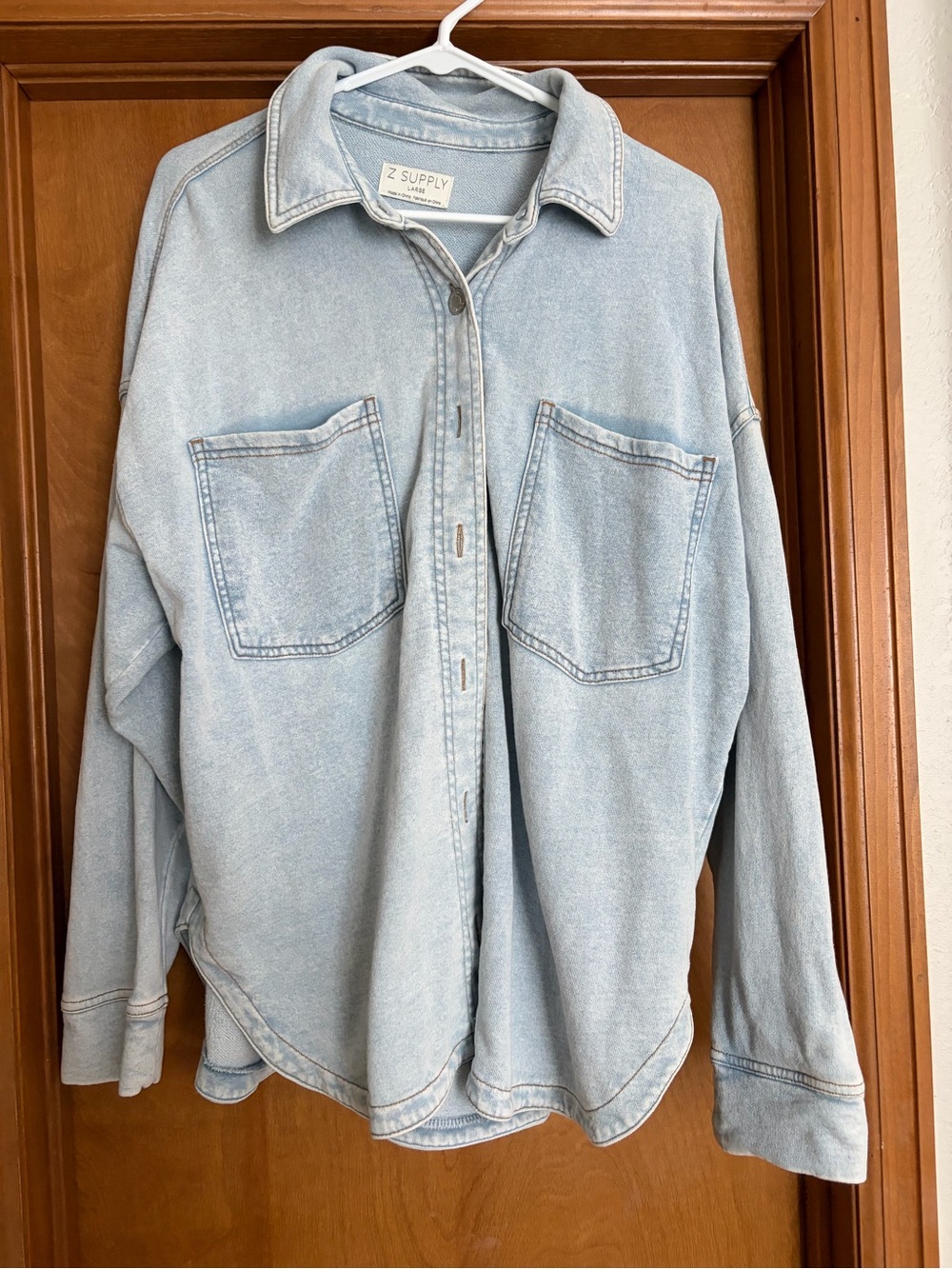 Z Supply Light Wash Cozy Shacket - Pale Blue